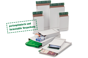 Briefbox "Premium" - Maßhaltiger Groß- und Maxibriefversand - Stabile Wellpappe, weiß - Aufreißfaden und Selbstklebeverschluss
